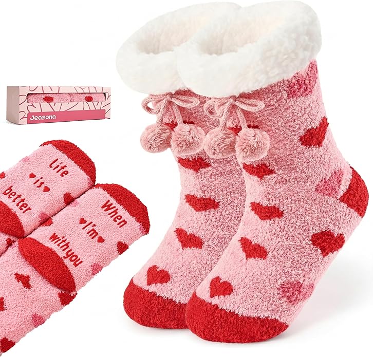 Jeasona Women’s Fuzzy Slipper Socks With Grippers Cozy Warm Cute Animal Gifts