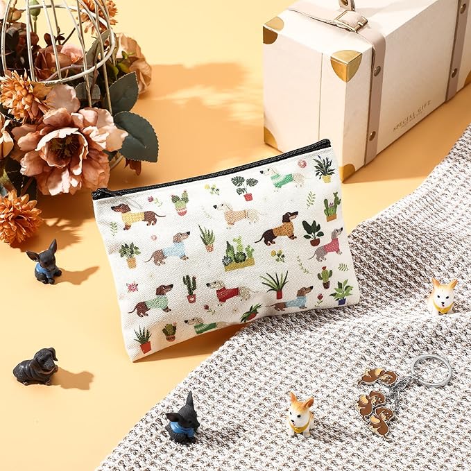 Dachshund Lover Gifts for Women Birthday Gifts Baskets Set Include Canvas Tote Bag, Makeup Bag, Socks, Keychain, Enamel Mug, Small Figurines for Mom, Wife, Sister, Friend