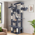 Hzuaneri Large Cat Tree, 72 Inch Tall Indoor Cat Tower for 6 Large Cats, Corner Climbing Activity Pet Condo with 2 Large Platforms/2 Cats House/6 Scratching Post/1 Hanging Basket, Dark Gray MS18318SG