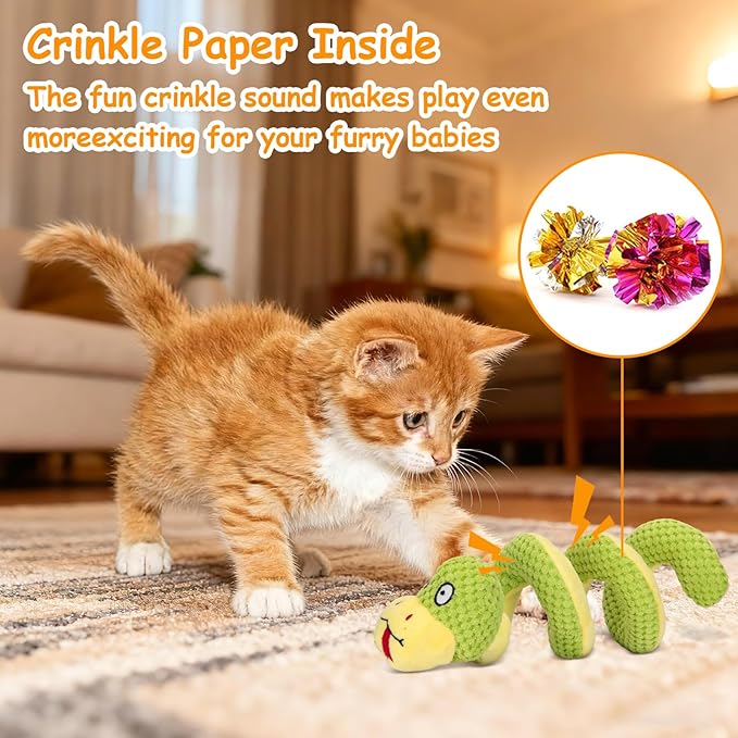 Retro Shaw 14 In Crinkle Snake Cat Toy with Catnip & Silvervine - Large Interactive Cat Kicker Toy for Indoor Cats, Realistic Stuff Snake for Biting, Chewing & Hunting, Perfect Large-Breed Kitten Gift