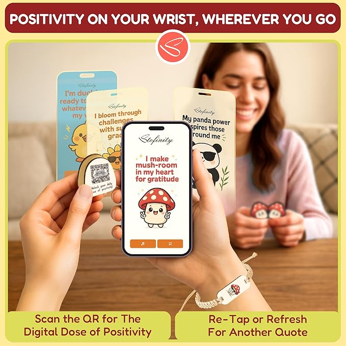Stofinity Emotional Support Mushroom Gifts For Women - 60 Positive Mushroom Birthday Card, Mothers Day Gifts for Mom, Jar Of Daily Affirmation Cards For Women Desk Accessories