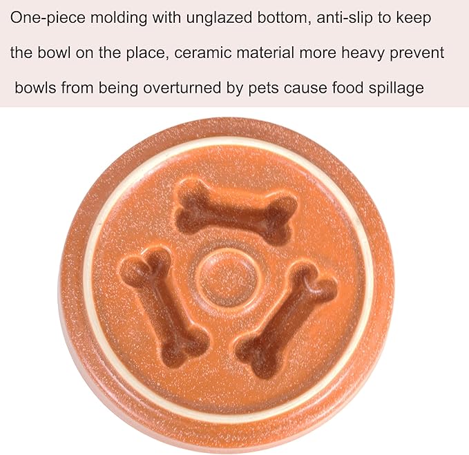 Ceramic Slow Feeder Cat Bowls 6 Inch Cute Bone Slow Feeding Dog Food Bowl,Whisker-Friendly, Anti-Vomiting Feeder for Cats and Small Dogs Non Slip Dishwasher/Microwave Safe (Orange)