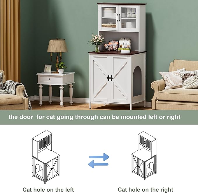 PAKASEPT Cat Litter Box Enclosure Furniture for Self-Cleaning Cat Litter Box with Shelves and Doors