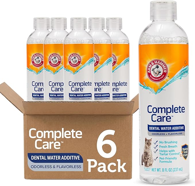 Arm & Hammer Complete Care Dental Water Additive for Cats, Cat Breath Freshener, Cat Mouth Wash or Dental Rinse, Simply Add to Pet Drinking Water for Fresher Breath, Value Size 8 FL OZ - 6 Pack
