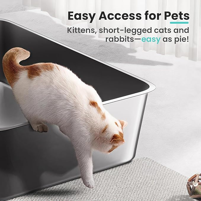 Extra Large Stainless Steel Cat Litter Box, 23.6”x15.8”x6” Metal Litter Box with High Sided for Small Big Cats, Odor Free Kitty Litter Tray, Non Sticky Indoor Litter Pan, XL