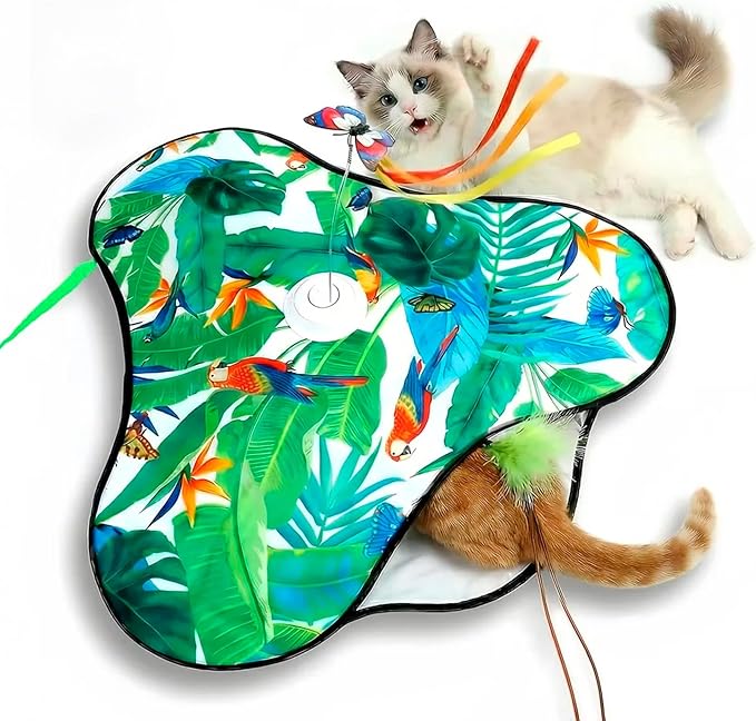 Pet's Var Interactive Cat Toys for Indoor Cats - Automatic Anti-Boredom Butterfly Toy with Plush Flutter Tail & Realistic Bird Sounds, Motion & Touch Activated, USB Rechargeable Self Play Exercise Fun