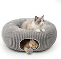 Cat Tunnel Bed for Indoor Cats, Peekaboo Cat Cave Bed,Soft Cat Donut Tunnel for Kitten Large Cats, Grey
