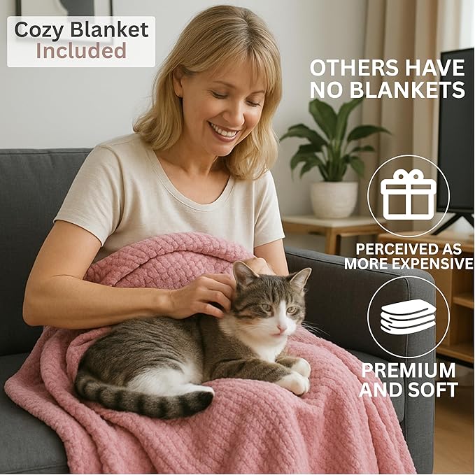 Luxury Cat Gifts for Cat Lovers, 8pc Feline Set with Premium Blanket & Shatterproof Steel Tumbler, Feline Mom Gifts Box, Cats Themed Gifts for Women, Cats Lady Gift for Birthday & Mother's Day