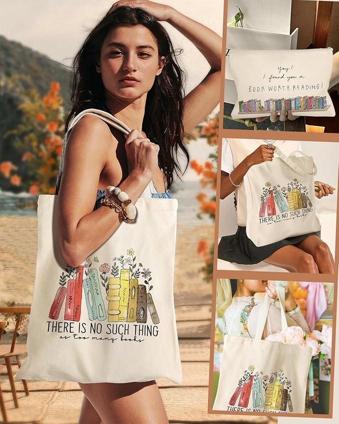 Miss Adola Aesthetic 2 Pack Canvas Tote Bag - with Makeup Zipper Pouch for Women Bag for Shopping, Gym, Travel, Vacation