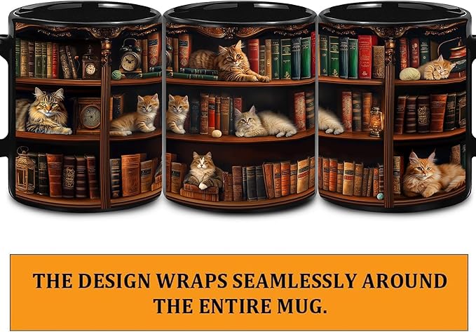 Book Lovers Gift - Bookshelf Gifts - Cat Book Mug - Bookish, Bookworm Gifts - Bookshelf Mug - Book Mug For Women, Reader, Librarian, Write - Birthday Gift Idea For Cat Lover, Owner Cat