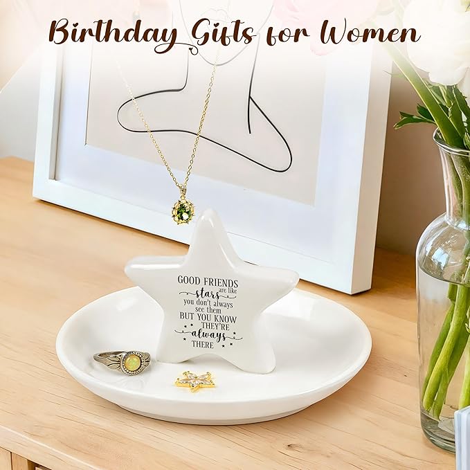 PUDDING CABIN Best Friend Gift - Good Friends are Like Stars Ceramic Jewelry Dish, Star-Shaped Ring Holder for Vanity, Friendship Gift for Women, BFF, Sister