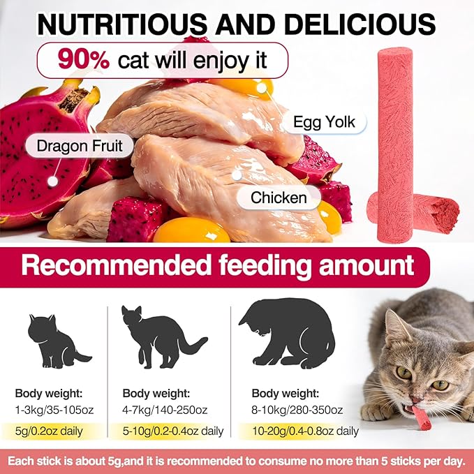 100g/3.52oz Freeze-Dried Chicken & Dragon Fruit Sticks for Cats,High-Protein, All-Natural Treats,Irresistible Flavor & Crunchy Texture,Perfect for Training & Rewards