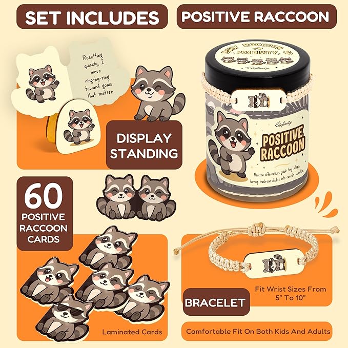 Stofinity Cute Raccoon Gifts For Women - Emotional Support Raccoon Affirmation Cards For Birthday, Christmas, Back To School Gift For Students, College Care Package For Teen Girl Gifts Trendy Stuff