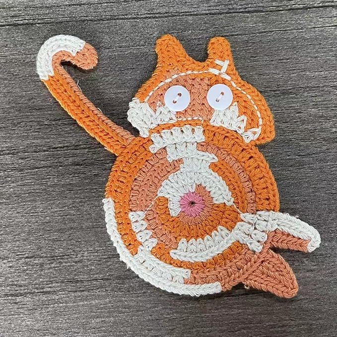 4PCS Cute Cat Cup Coasters, Gifts for Cats Lovers, Cat Coaster Woven Creative Knitted Coasters Funny Drink Insulation Coffee and Tea Coaster Table Protection Desktop Gifts