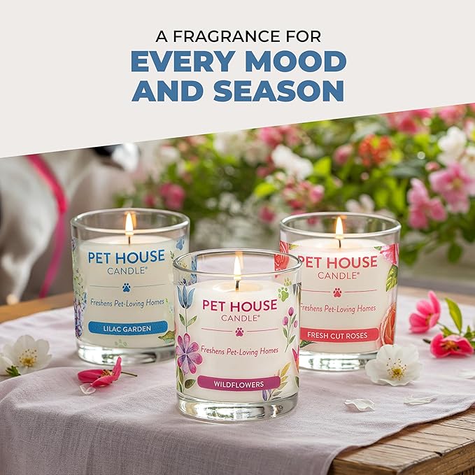 Pet House Candles, Soy-Based, Long Burning Scented Candles for Pet Homes, 60 Hour Burn Time - Watermelon Mojito, 9 oz, 2 Pack