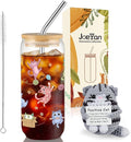 Joeyan Glass Cup with Lid and Straw - 20oz Iced Coffee Cups with Positive Crochet Cat Doll, Cute Cat Glass Tumbler for Smoothie Boba Tea, Cats Lover Gifts for Women, Birthday Mothers Day Gift for Her