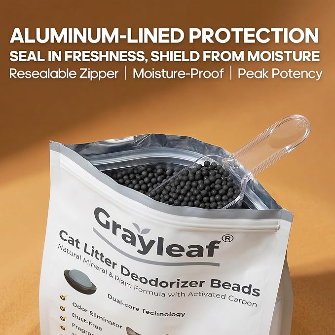 Grayleaf® 35.2oz (1kg) Value Size Cat Litter Deodorizer — Unscented Odor Eliminator — High-Efficiency Additive Keeps Litter Dry & Fresh — Dust-Free, Baking Soda Free
