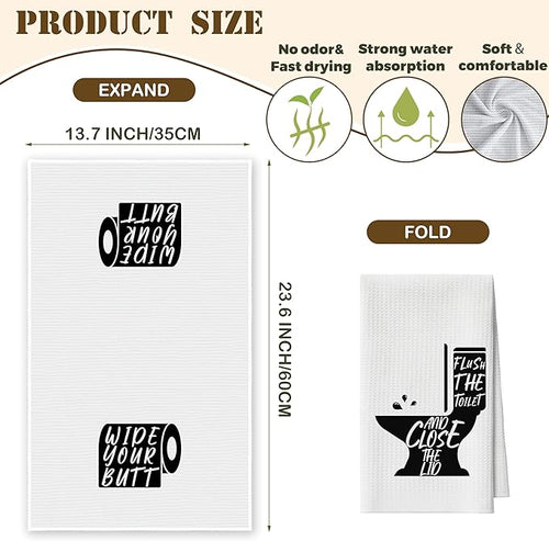 Bath Towels Set of 2, Black and White Dish Towel for Bathroom Spa Kitchen, Toilet Roll Decorative Hand Towels, Fast Drying Tea Towel, Housewarming Xmas Gifts for Women Mom -B34