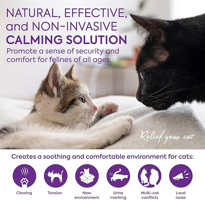 TopSum Cat Calming Pheromone Diffuser: Feline Pheromones Plug in for Stress, Along At Home, Spraying, Fighting, Scratching, Aggression & Excessive Meowing (Purple– 4 Refills New)