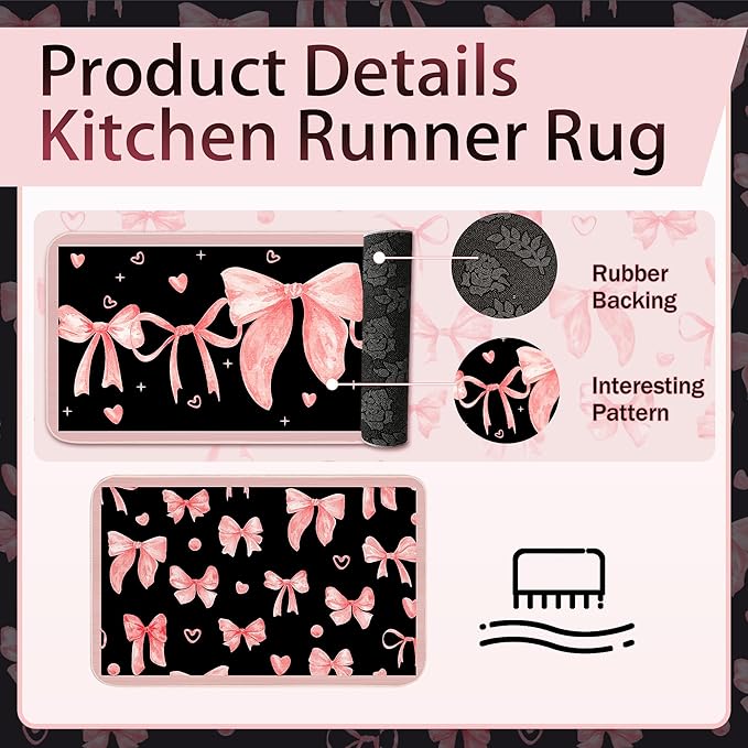 10 Pcs Cute Pink Bow Kitchen Decor and Accessories - Valentines Day Sets 4 Dish Towels 2 Pot Holders 2 Oven Mitts 2 Rugs for Kitchen Bathroom Home Cooking Housewarming Baking Daughter Mom Gift