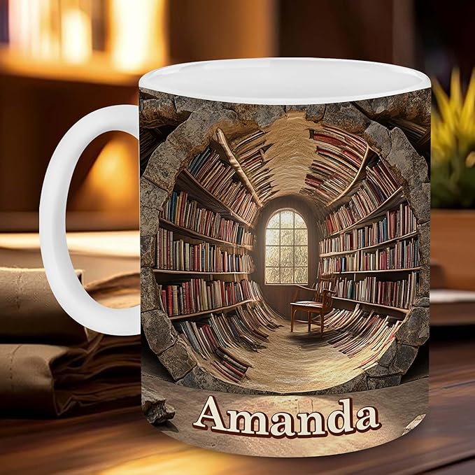 Personalized Book Lover Gifts - Book Lovers Gift For Bookworm, Readers, Librarians, Bookish - Library Bookshelf Mug Custom Avatar - Bookish Gift For Friends, Women, Her