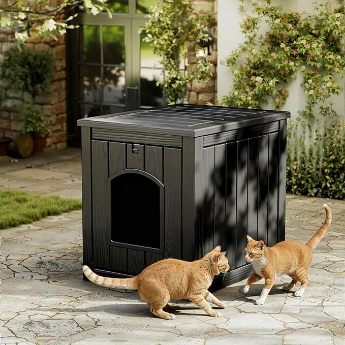 Cat Litter Box Enclosure, Multi-Functional Hidden Cat Litter Box Furniture & Cat Box Enclosure Cabinet with Side Table Design, Openable Front Door & Raised Floor, Easy to Clean & Assemble, Black