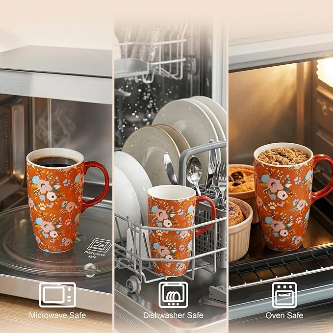 Topadorn 17oz Ceramic Travel Coffee Mug with Sealed Lid Tea Cup with Color Box, Microwave & Dishwasher Safe, Unique Coffee Mug for Latte & Hot Chocolate, Holiday Office Gift Her Him, Orange