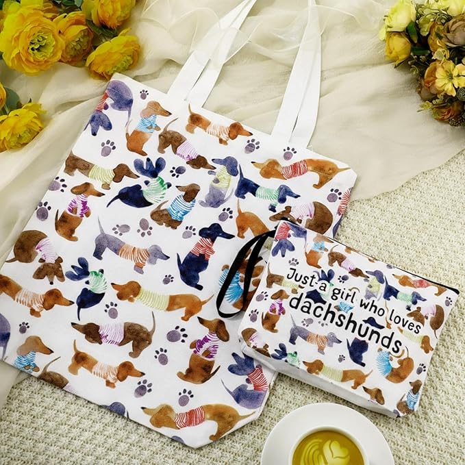 Sieral 2 Pcs Animal Lover Bag Graduation Gift for Women Travel Canvas Tote Portable Zipper Pouch Canvas Reusable Grocery Tote