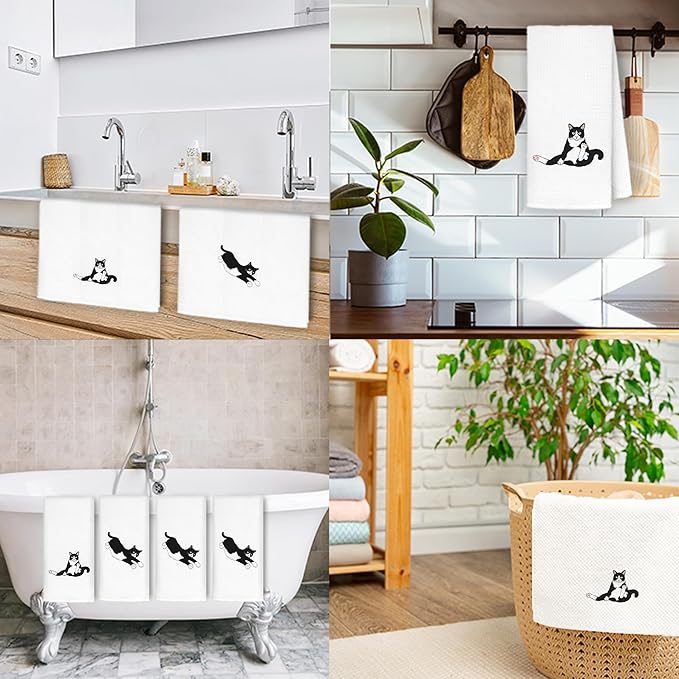 Funny Tuxedo Cat Kitchen Towels, Cat Lover Gifts for Women Hand Towels for Kitchen Bathroom Decor, 16x24 Inch Set of 4