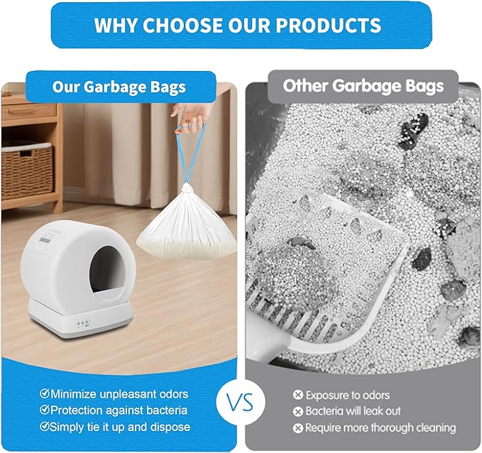 40 Count Self-Cleaning Cat Litter Box Liners Bag Compatible with MW-SC01/MW-SC02/MW-LR01, Drawstring Heavy Duty Cat Litter Receptacles Bags Fit For Automatic Pet Litter Box-17.7" * 19.7"