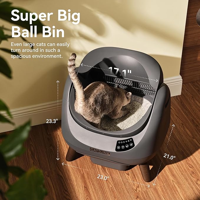 CATLINK Self Cleaning Cat Litter Box Open-X, 5G & 2.4G WiFi, Safe Anti-Pinch Automatic Litter Box Open Top, AI Waste Analysis Health Monitor, App, Odor Free - Grey/Large (Multi-Cat Household)