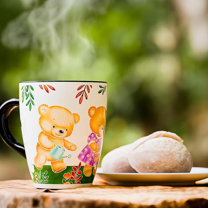 Color Changing Teddy Bear Coffee Mug 12oz – Ceramic Heat Sensitive Cup for Coffee, Tea, Hot Cocoa & Milk – Magical Bear Mug with Floral Reveal – Gift for Women, Mom, Grandma, Kids at Heart