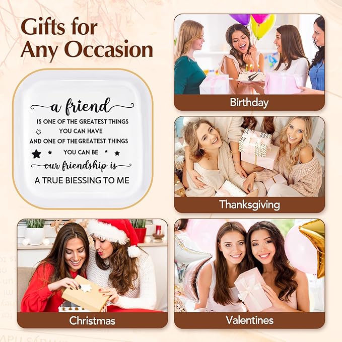 PUDDING CABIN Friend Gifts for Women Jewelry Dish - Our friendship is a true blessing to me - Best Friend Birthday Gifts for Women, Mothers Day Gifts for Friends Female