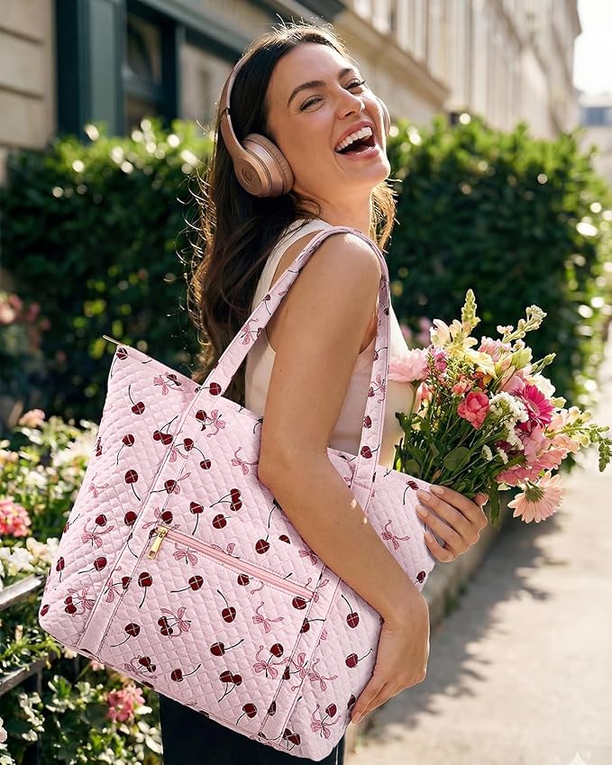 Miss Adola Quilted Tote Bag with Zipper - Laptop Tote Bag for Women, Large Capacity with Pockets for Work Teacher Travel