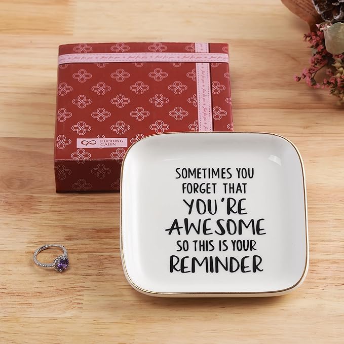 PUDDING CABIN Inspirational Gifts for Women Ring Dish You're Awesome So This is Your Remind Birthday Gifts for Women Unique, Friends Gifts for Female Mom Sister Coworker