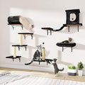 7-in-1 Cat Wall Shelves, Cat Climbing Wall Systems, Space-Saving Wall Mounted Cat Shelves for Play & Rest Includes Tunnel, House, Bridge, Steps, Scratcher, Hammock, Shelves, Black