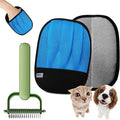 Pet Hair Removal Glove for Cats & Dogs, 2 Pcs Five-Finger Electrostatic Hair Remover Golve, with Pet Double-Sided Deshedding Brush Pet Hair Remover Tool on Carpet, Clothing, Laundry, Couch, Car Seat