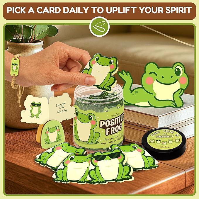 Stofinity Emotional Support Frog Gifts For Women - Jar Of Daily Affirmation Cards For Teens Friend, Cute Inspirational Cards Jar For Men Coworkers, Unique Gifts For Women Birthday, Christmas