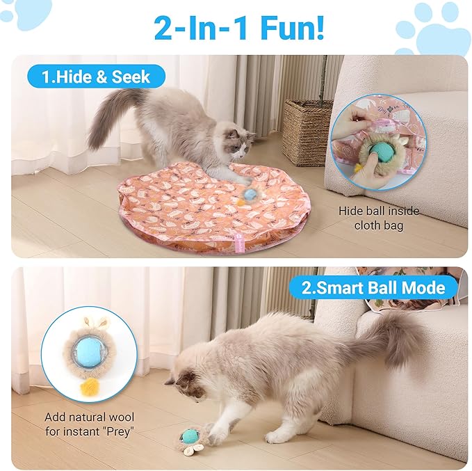Interactive Cat Toys for Indoor Cats Fast Rolling Ball, Automatic Motion Activated Ball, Hide and Seek for Indoor Exercise Toys, Real Bird Squeaky for Kitten Exercise Kicker