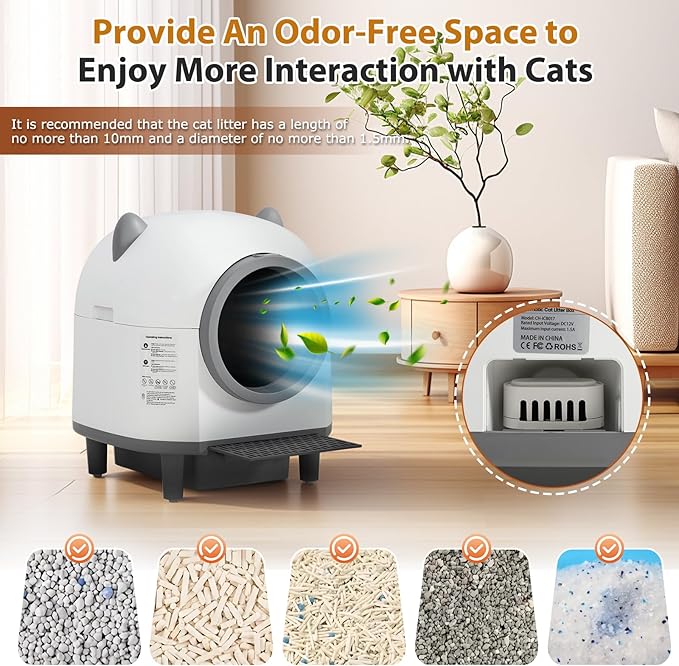 Self-Cleaning Cat Litter Box, Automatic Litters Box for Multiple Cats, Smart Litter Boxs with App Control, Safety Sensors, Removable Washable Liner
