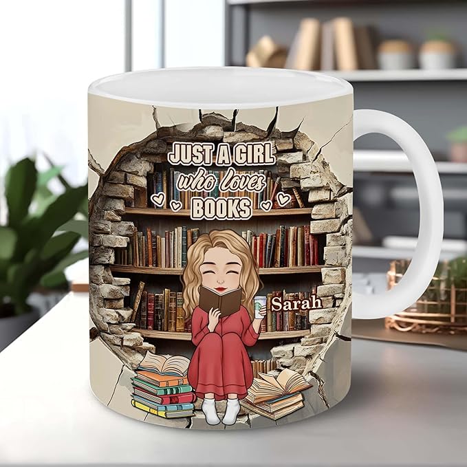 Personalized Book Lover Gifts - Book Lovers Gift For Bookworm, Readers, Librarians, Bookish - Library Bookshelf Mug With Custom Name - Bookish Gift For Friends, Women, Her