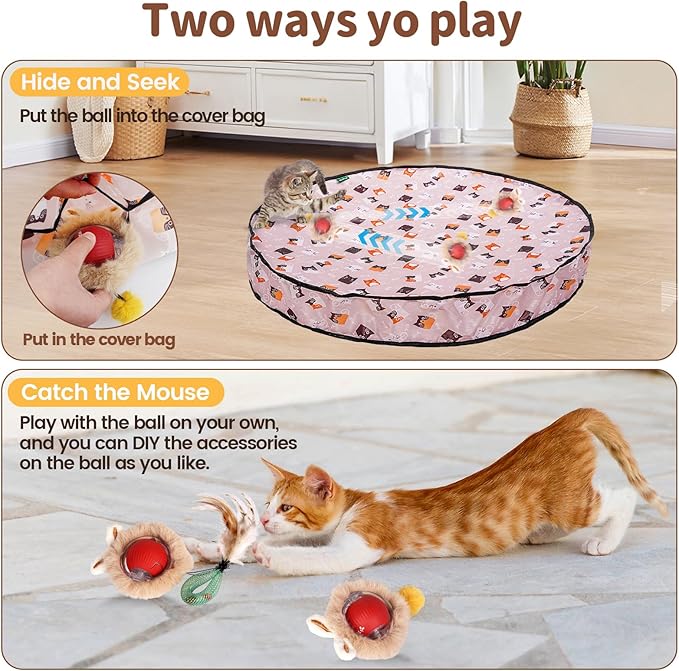 Interactive Cat Toy for Indoor Cats, Rechargeable Kitten Toy for Chasing and Hunting, Hide and Seek Mouse Catching Game with Automatic Motion-Activated Moving Ball