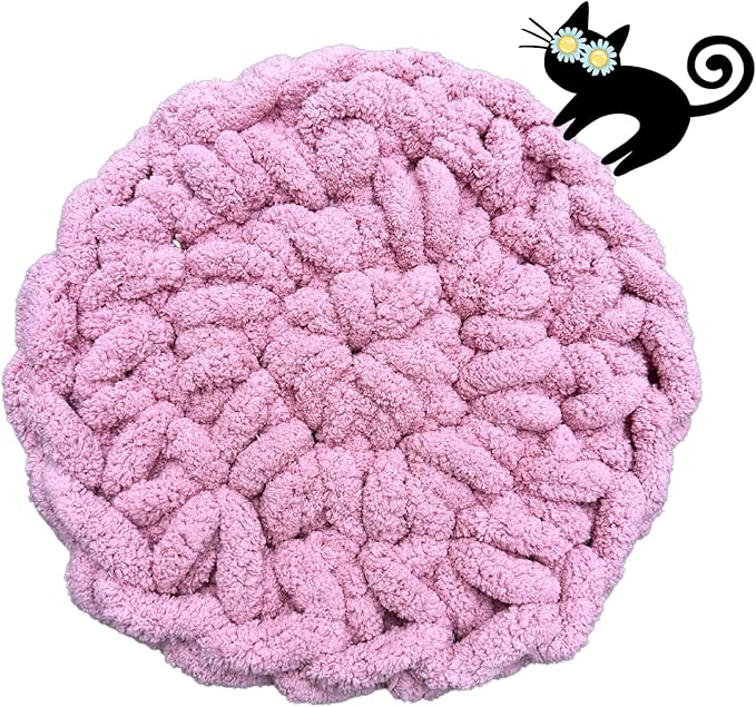 Cat Self-Warming Knitted Bed Mat, Extra-Soft Warm Round Washable Pads Cushions for Indoor Kittens & Kitty Small Pets Cat Trees (Pink,X-Large)