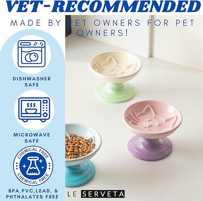 Elevated Twisting Design Cat Food Slow Feeder, Ceramic Raised Cat Dishes with Decorative Twisting Design Stand, Macaron Colors, Slow Feed Design (Yellow Green)
