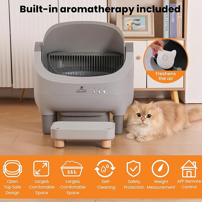Upgraded Automatic cat Litter Box with self-Cleaning, Smart APP Control, Raised Step, Open and Spacious Design, Suitable for Multiple Cats, Combining Health and Cleanliness, with Quiet Operation