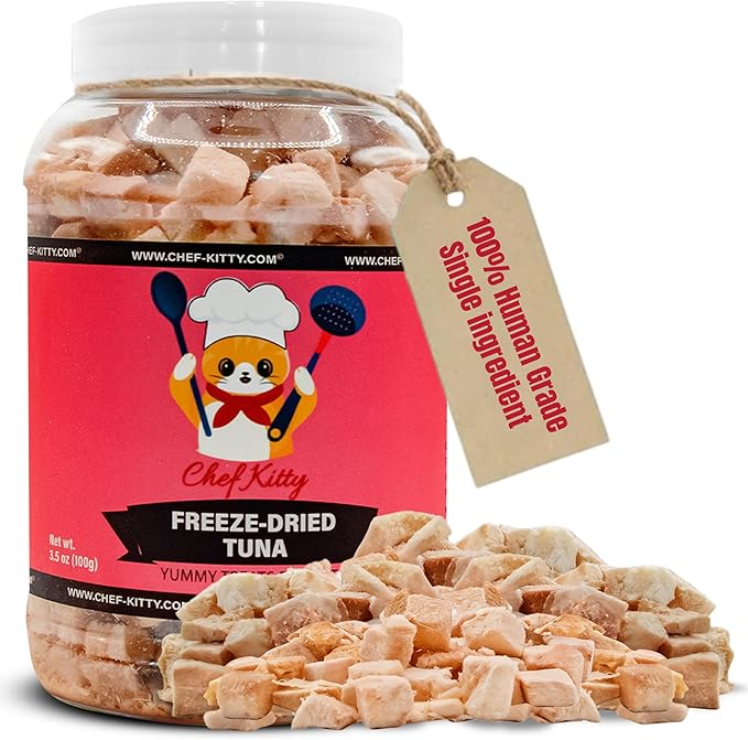 Tuna Cat Treats, 100% Wild Caught | Freeze Dried Dog Treats, High Protein | Grain-free, Single Ingredient Cat & Dog Food Toppers | No Additives or Preservatives | Inspected & Tested in USA | 7.4 oz