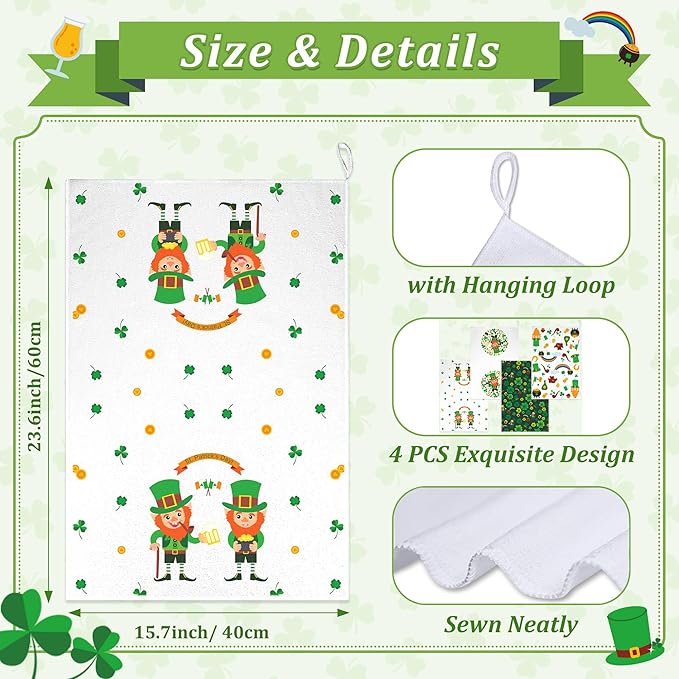 10 PCS Green Kitchen Decor Accessories Sets Shamrock Lucky Clover Kitchen Towels Green Elf Oven Mitts Pot Holders Rug Mat Decoration for Cooking Baking Bathroom Home Camp Spring Gift