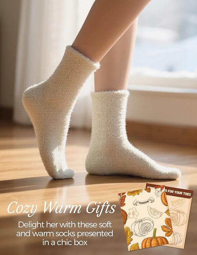 TEHOOK Warm & Cozy Gifts for Women, Fluffy Fuzzy Plush Sleeping Slipper Socks - Soft Warm Fabric