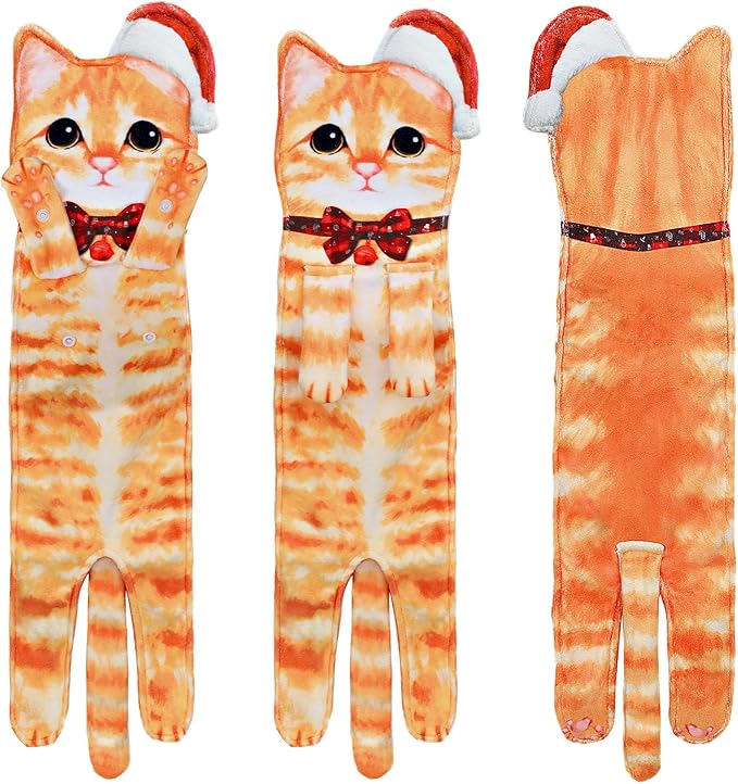 Funny Hand Towels for Bathroom Kitchen Decor - Cute Cat Hanging Hand Towel Kitchen Gadgets - Unique Housewarming Birthday Christmas Cat Lover Gift Ideas for Women Mom Lady Adults