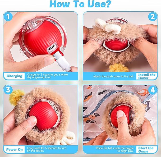 Interactive Cat Toy Ball Track, Interactive Cat Toy Automatic Moving with Motion Activated Hide Seek Rolling Chase for Indoor Play Rechargeable Blue